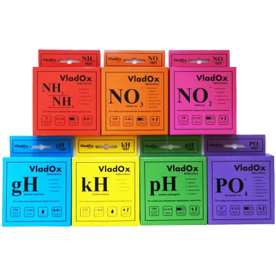 VladOx набор из 7-ми тестов (gH, kH, pH, NO2, NO3, NH3/4, PO4) VladOx набор из 7-ми тестов (gH, kH, pH, NO2, NO3, NH3/4, PO4)