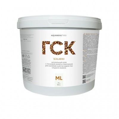 Aquamenu Pro "ГСК-МL" гречишно-спирулиновые 2-2,5 мм гранулы 11л/4,7кг (корм для рыб) Aquamenu Pro "ГСК-МL" гречишно-спирулиновые 2-2,5 мм гранулы 11л/4,7кг (корм для рыб)
