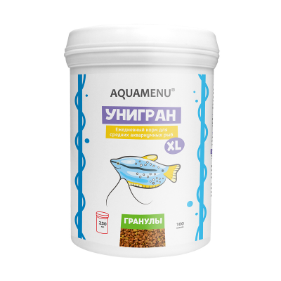 Aquamenu "Унигран XL" 250мл/100г гранулы 3-4мм (корм для рыб) Aquamenu "Унигран XL" 250мл/100г гранулы 3-4мм (корм для рыб)