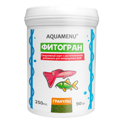 Aquamenu "Фитогран" 250мл/105г растительные гранулы 1-2мм (корм для рыб) Aquamenu "Фитогран" 250мл/105г растительные гранулы 1-2мм (корм для рыб)