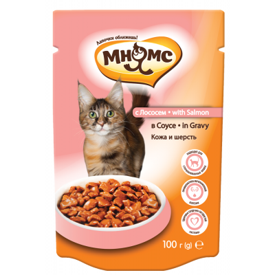 Мнямс "Паучи с лососем в соусе для кошек" 100г.(корм для котят) Мнямс "Паучи с лососем в соусе для кошек" 100г.(корм для котят)